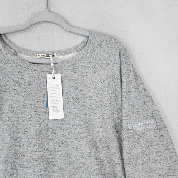 Marine Layer Sweater Mens XXL Heather Gray Sherpa Crew Neck Pullover Casual NEW - Picture 2 of 13